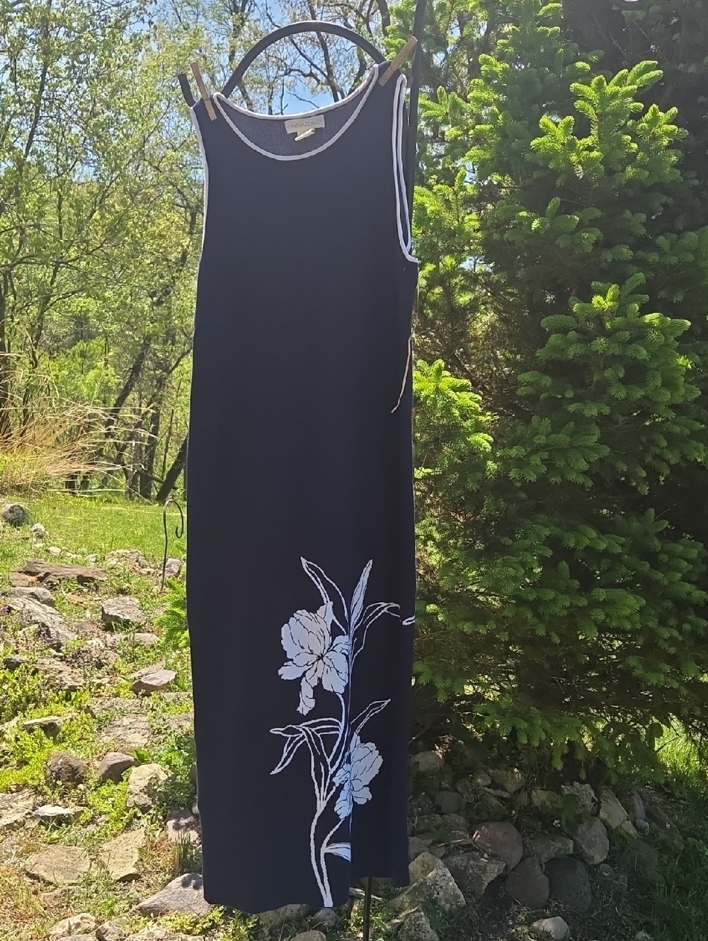 Cynthia Rowley Sleeveless Navy Maxi Dress with White Floral Detail